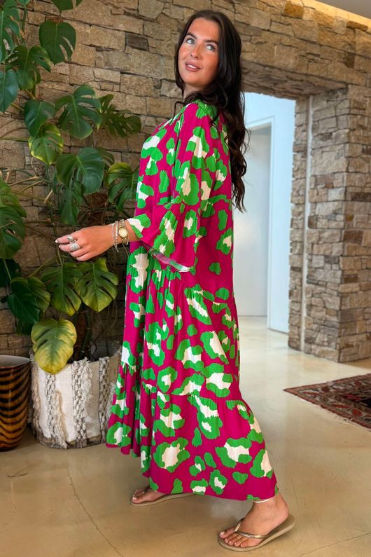Riven Tiered Maxi Dress Raspberry